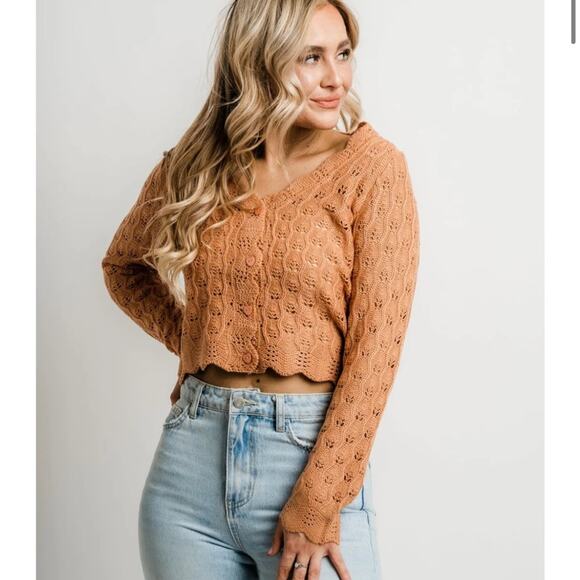 LUSH Apricot Soft Knit Heart Button Sweater | NWT | Size Small - Picture 8 of 8